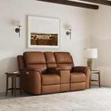 Henry Leather Power Reclining Loveseat With Console - Caramel thumbnail 9