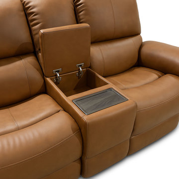 Henry Leather Power Reclining Loveseat With Console - Caramel