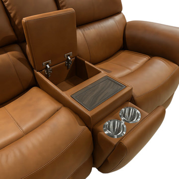 Henry Leather Power Reclining Loveseat With Console - Caramel