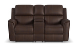 Henry Leather Power Reclining Loveseat With Console - Burnt Umber thumbnail 1