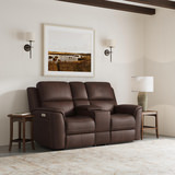 Henry Leather Power Reclining Loveseat With Console - Burnt Umber thumbnail 2