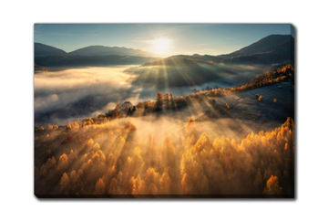 Golden Dawn Over A Misty Valley
