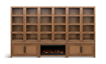Harbor Bourbon Modular Library Wall With Fireplace