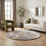 Mateos Silver/Grey/Carmel  - 7′0″ Round Area Rug thumbnail 4