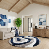 Mateos Grey/White/Blue Area Rug - 7′0″ Round thumbnail 6