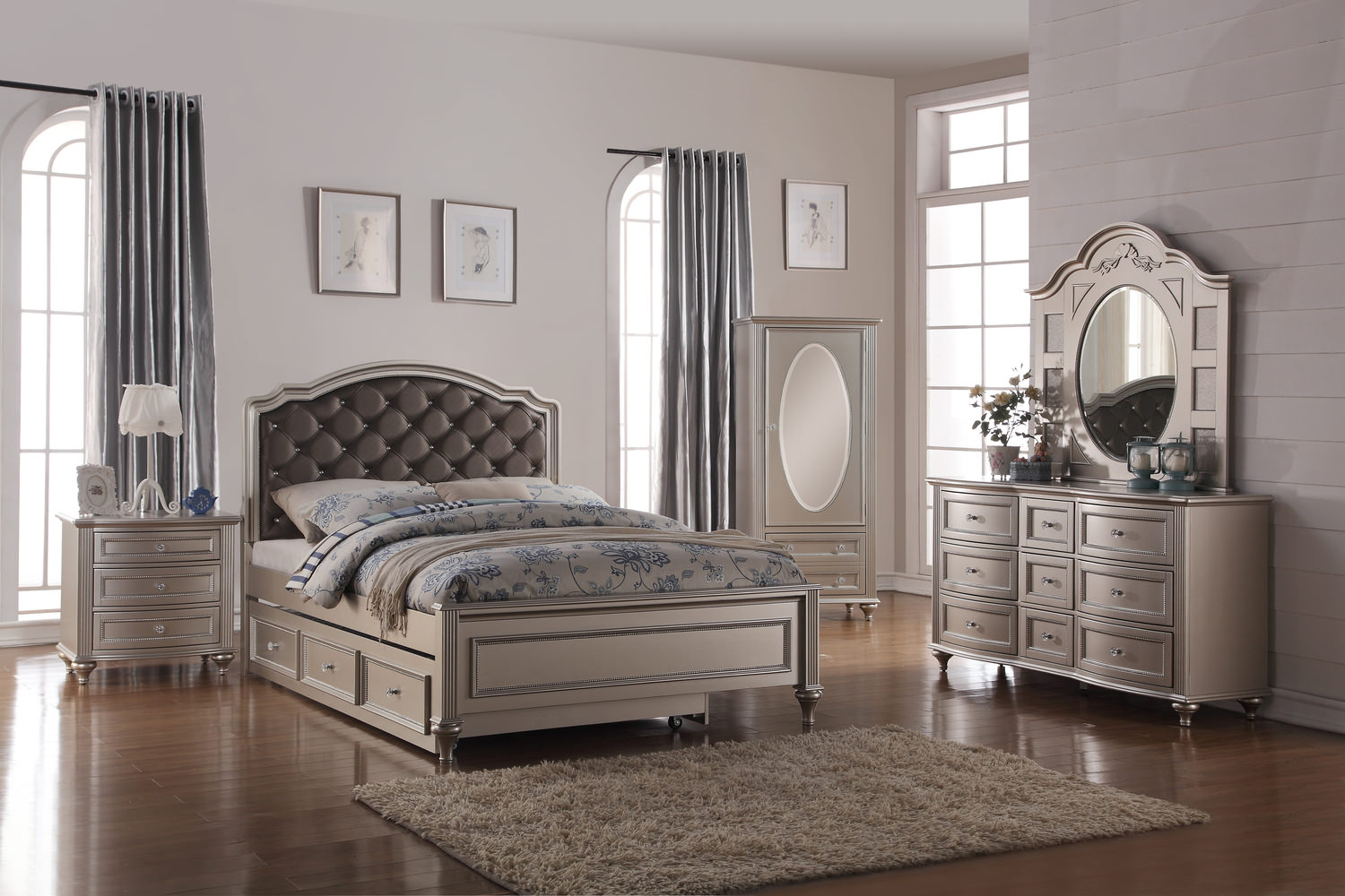Chantilly Upholstered Bedroom Suite - Silver | HOM Furniture