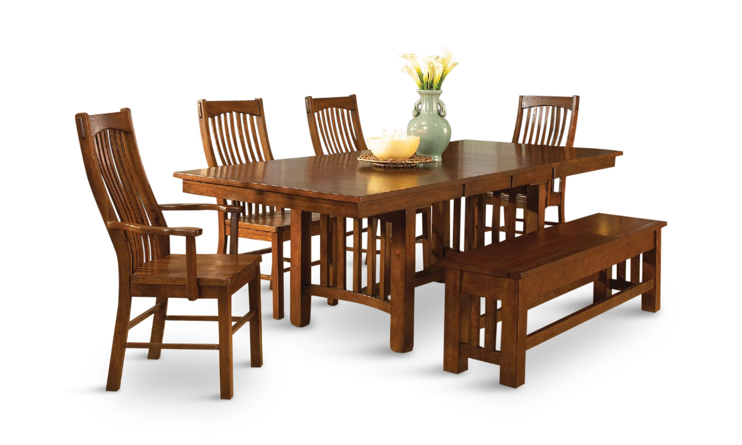 Laurelhurst Solid Oak Mission Dining Table And 4 Side Chairs By