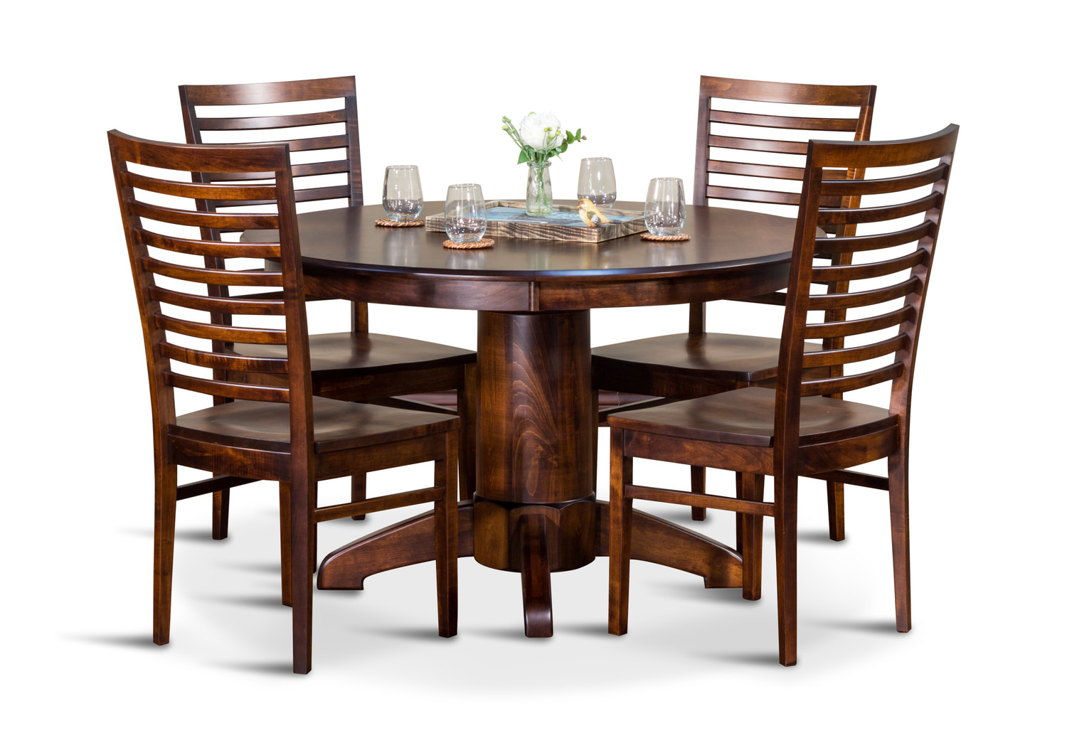 Tucson Amish Maple Round Table With 4 Chairs HOM Furniture