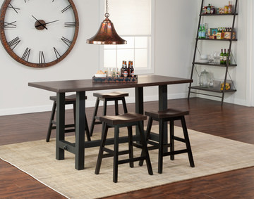 Boulder Creek Pub Table With 4 Saddle Seat Stools