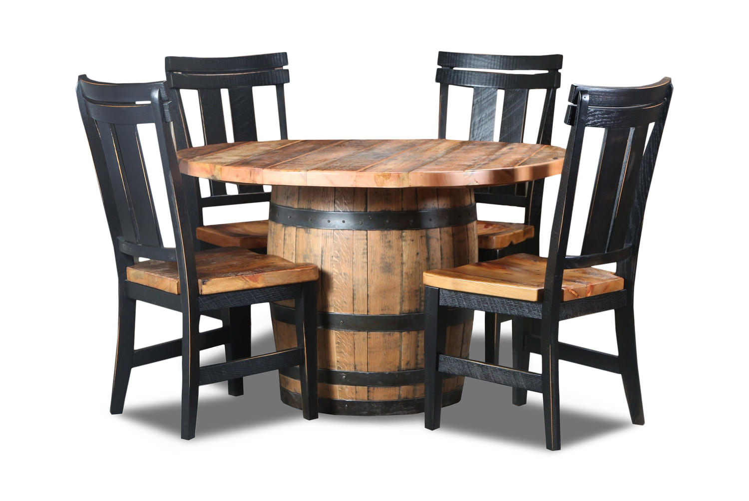 Wooden barrel table and chairs hot sale