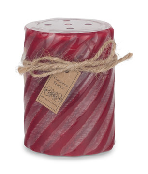 Red Cinnamon Gear Wheel Pillar Candle - Small