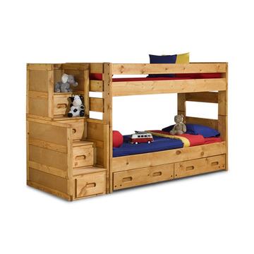 Bunkhouse Wrangler T/T Bunk Bed With Stairway Chest - Cinnamon