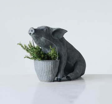Pig With Basket Sculpture