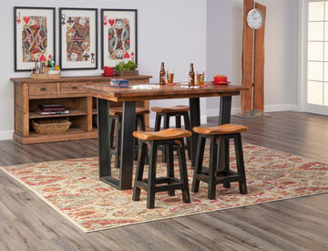 Twin Ports Bar Table With 4 Saddle Seat Stools