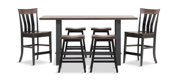 Boulder Creek Pub Table With 4 Saddle Seat Stools And 2 Fan Back Stools