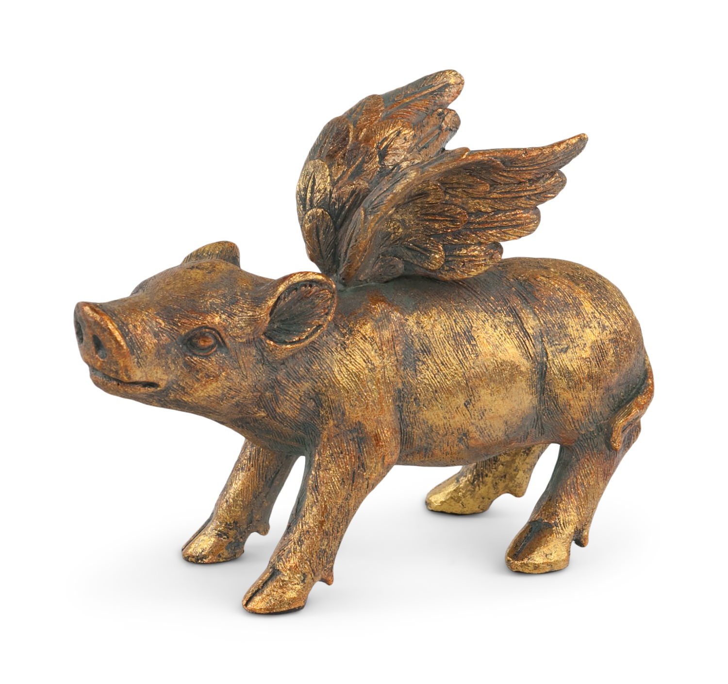 Weathered Grey Flying Pig Statue Pig with Wings Table Top Decor 