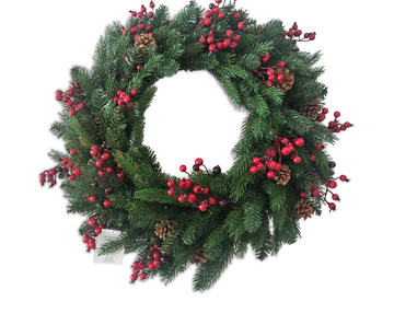 image Fraser Fir 30″ Decorated Wreath With 50 Warm White LED Lights
