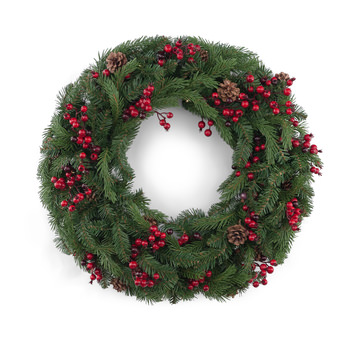 Fraser Fir 30″ Decorated Wreath With 50 Warm White LED Lights