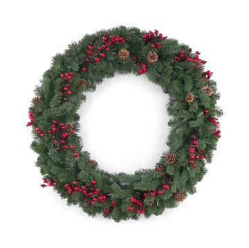 36″ Decorated Wreath With 100 Warm White LED Lights