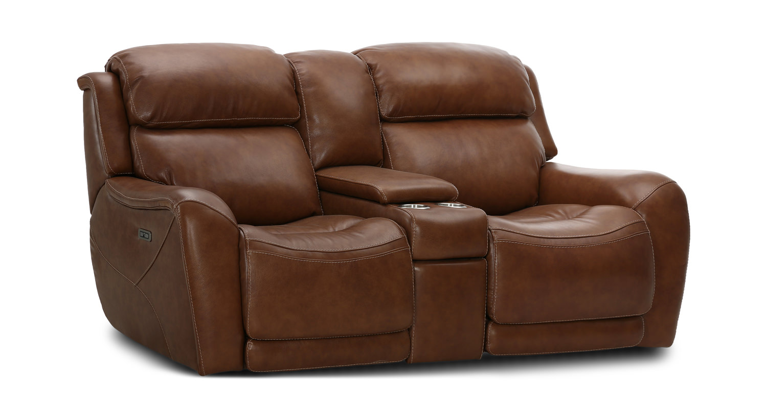 Saddle Leather Power Reclining Loveseat With HOM Furniture
