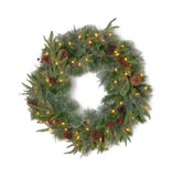Cashmere Pine 30″ Pre-Lit Wreath With Red Berries And Pine Cones thumbnail 1