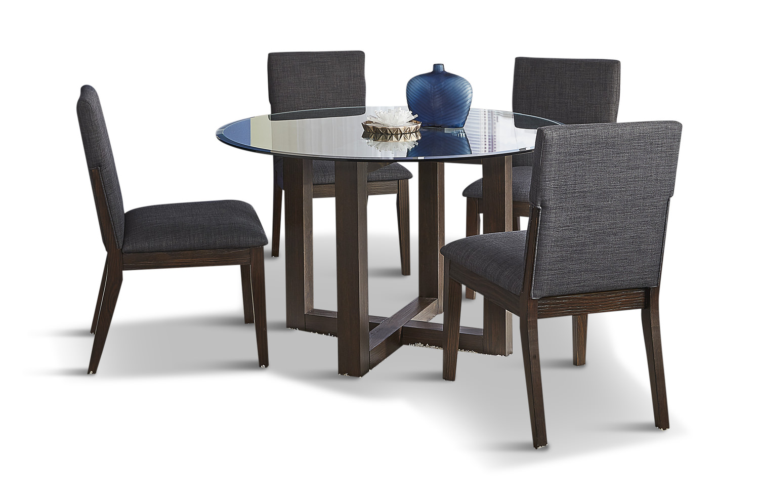 amalfi modern round glass top table with 4 chairs