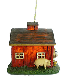 Barn With Pig Ornament