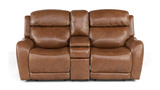 Saddle Leather Power Reclining Loveseat With Console thumbnail 1