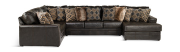 Regula 3 Piece Leather Sectional - Steel Right Chaise