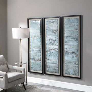 Ocean Swell Glass Framed Art - Set of 3