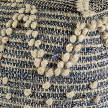 Rofi Blue Denim And Ivory Stitched Pouf