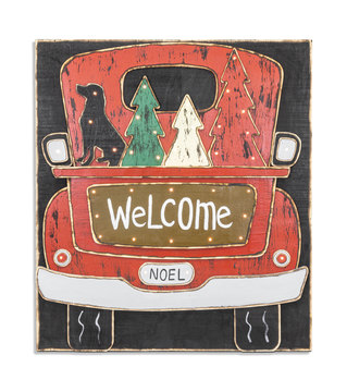 image Red Truck Sign With Lights