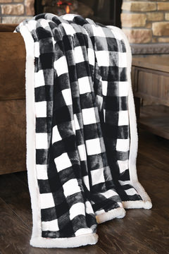 Black & White Plaid Plush Throw