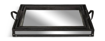 Set of 3 Leather & Mirror Trays 