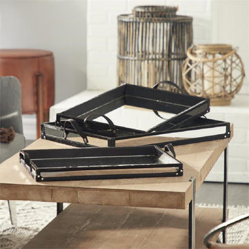 Set of 3 Leather & Mirror Trays 