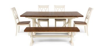 Hamilton II Trestle Table With 4 Side Chairs And Bench