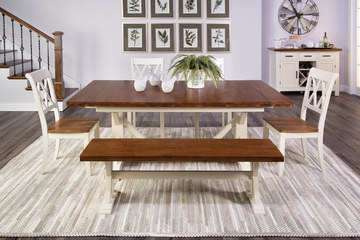 Hamilton II Trestle Table With 4 Side Chairs And Bench