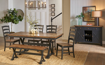 Greeley Square Trestle Table With 4 Chairs And Bench