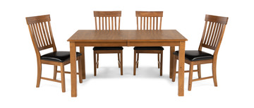 Family Dining Leg Table With 4 Slat Back Chairs