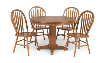 Family Dining Round Extension Table With 4 Arrowback Chairs