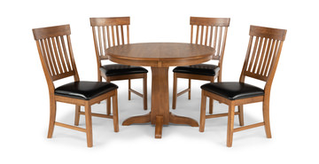 Family Dining Round Extension Table With 4 Slat Back Chairs