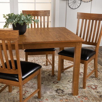 Family Dining Leg Table With 4 Slat Back Chairs
