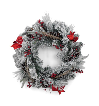 24″ Flocked Wreath w/Decor