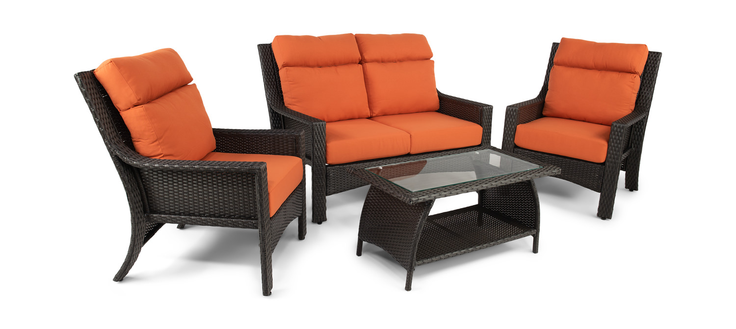 Wicker patio furniture with best sale orange cushions