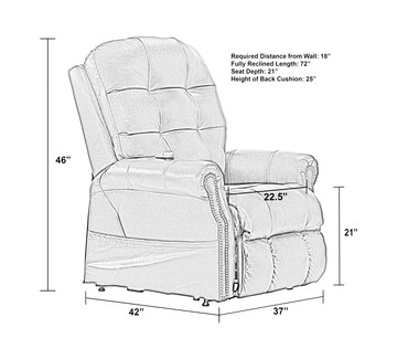 Watt Leather Power “Lay Flat” Lift Chair Recliner - Walnut