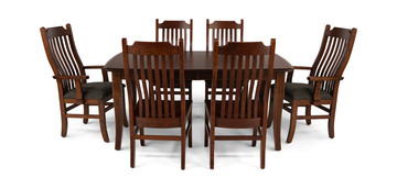 Easton Pike Leg Table With 4 wood seat side chairs and 2 upholstered arm chairs