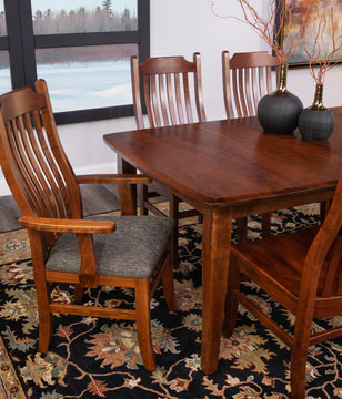Easton Pike Leg Table With 4 wood seat side chairs and 2 upholstered arm chairs