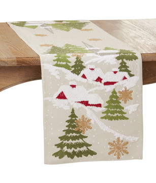 Embroidered Mountain Scene Table Runner